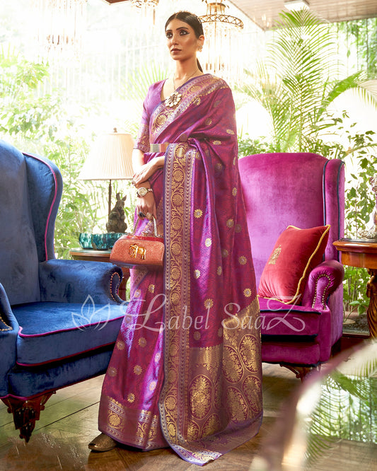 Purple Pure Handloom Katan Banarasi Saree