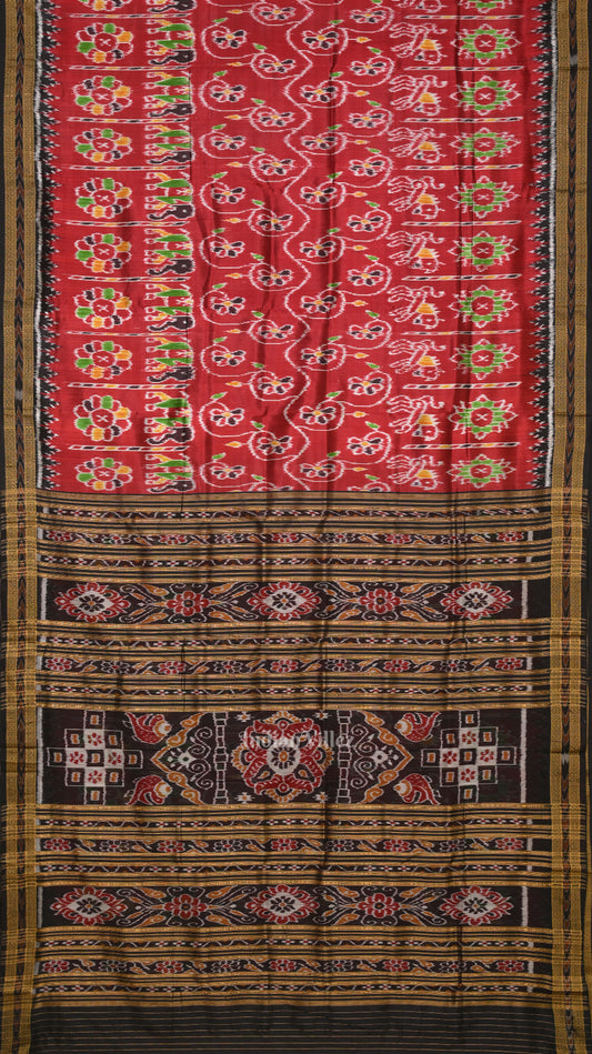 Maroon Elephant Theme Odisha Ikat Khandua Silk Saree