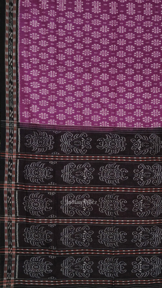 Purple Black Floral Odisha Ikat Sambalpuri Cotton Saree
