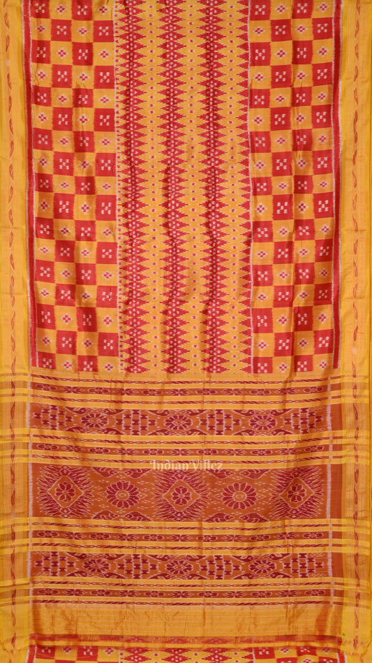 Yellow Red Pasapali Odisha Ikat Khandua Silk Saree