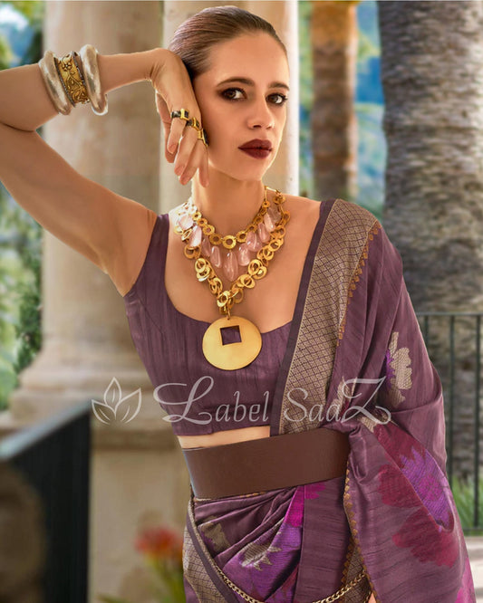 Pure Handloom Silk Wine Violet Designer Saree Success