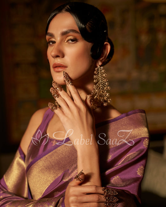 Purple Zari Base Tissue Banarasi Handloom Saree