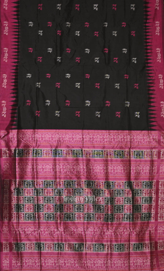 Black Magenta Pink Tribal Doli Sawari Odisha Ikat Bomkai Sambalpuri Silk Saree