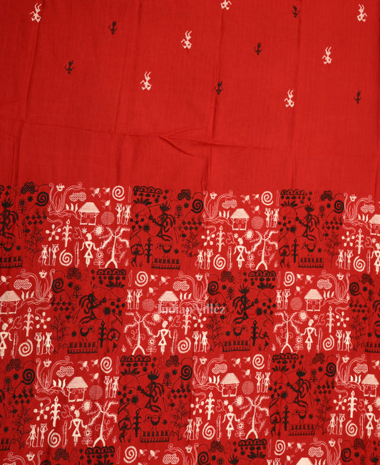 Red Black Tribal Design Sambalpuri Cotton Dress set with Dupatta