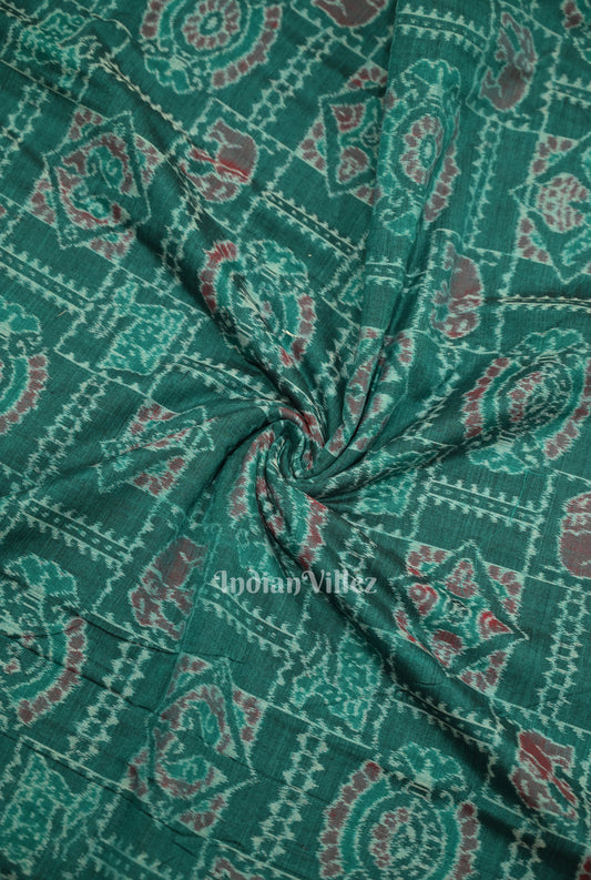 Green Elephant Theme Sambalpuri Odisha Ikat Cotton Fabric