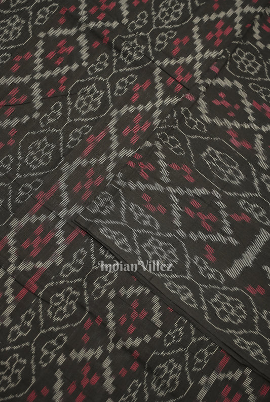 Black Flower Pasapali Sambalpuri Odisha Ikat Cotton Fabric
