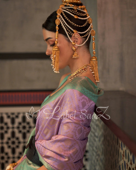 Light Lavender Pure Zari Base Chaap Hand Woven Kanjivaram Silk Saree