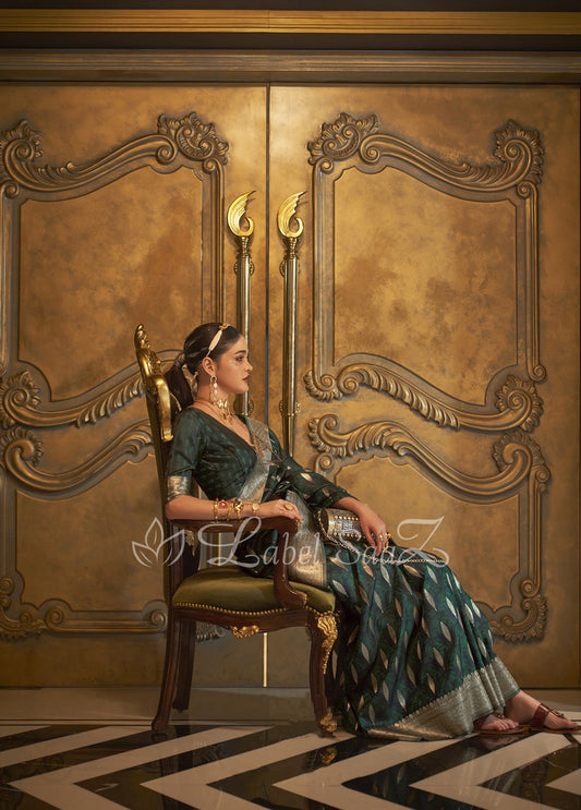 Seaweed Green Zari Banarasi Satin Silk Saree