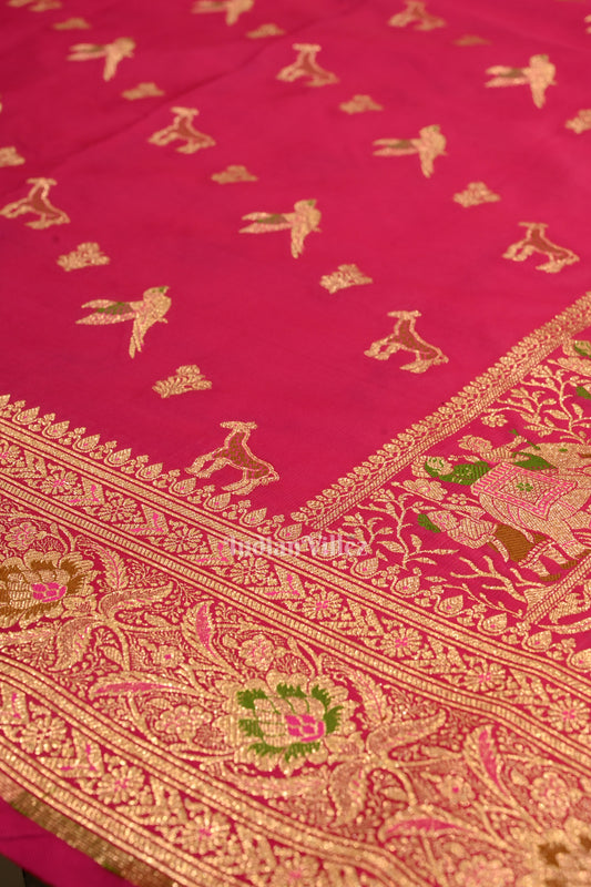 Rani Pink Marriage Theme Pure Mashru Satin Silk Banarasi Saree