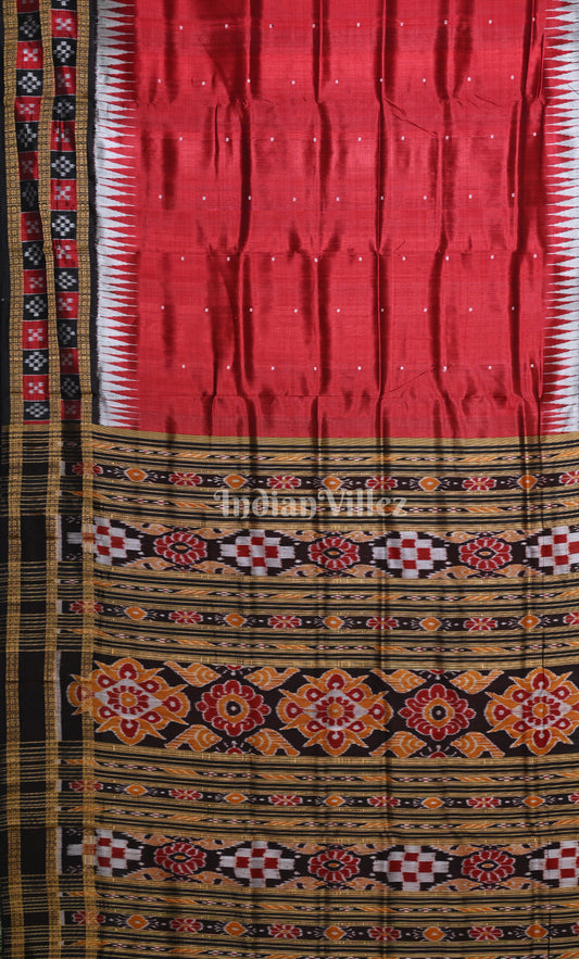 Black Red Buti Design Odisha Ikat Khandua Silk Saree with Double Pasapali Border