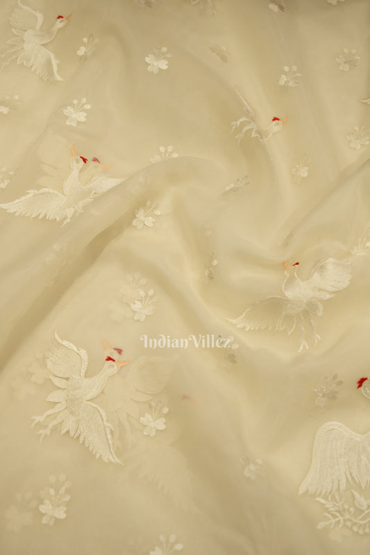 White Parsi Gara Floral Motif Hand Embroidered Saree