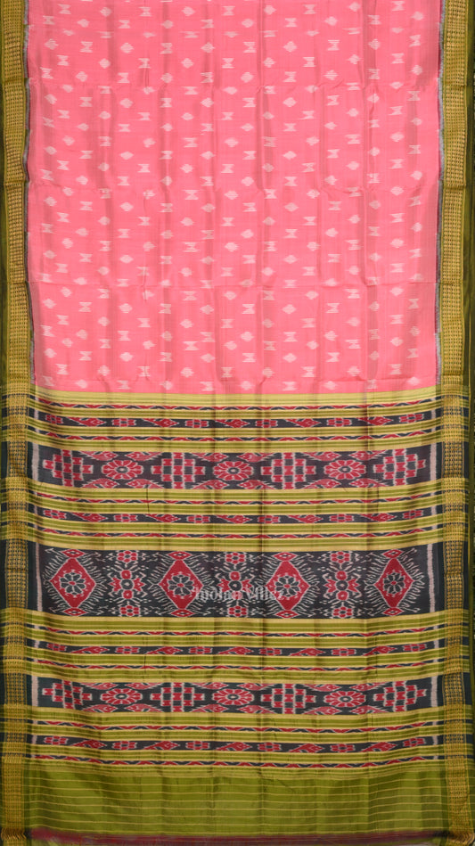 Baby Pink Mehendi Green Odisha Ikat Khandua Silk Saree
