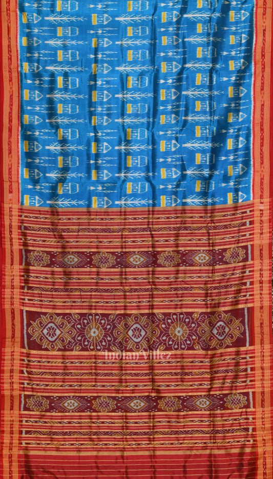 Aqua Blue Tribal Theme Odisha Handloom Sambalpuri Silk Saree
