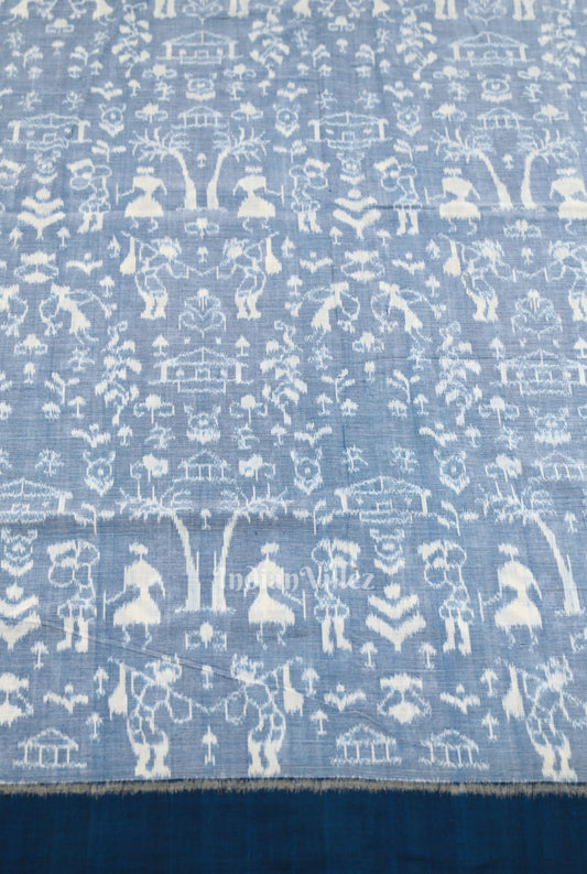 Light Blue Tribal Theme Sambalpuri Odisha Ikat Cotton Fabric