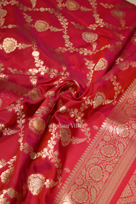 Raspberry Pink Dual Tone Meenakari Pure Mashru Satin Silk Banarasi Saree