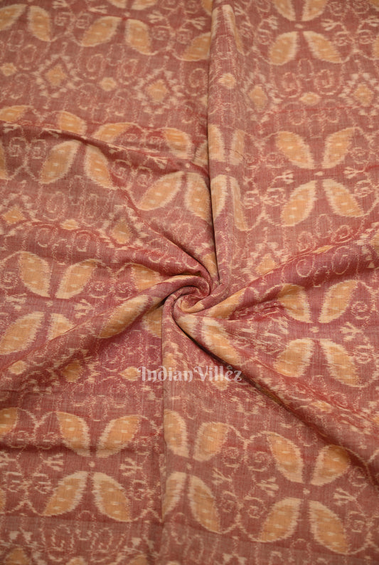 Pink Brown Floral Motif Sambalpuri Odisha Ikat Cotton Fabric