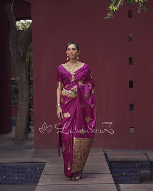 Magenta Pink Pure Satin Weaving Silk Saree With Blouse Piece