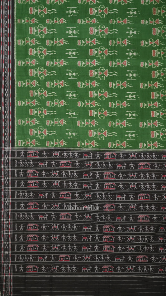 Green Black Tribal Theme Odisha Ikat Sambalpuri Cotton Saree