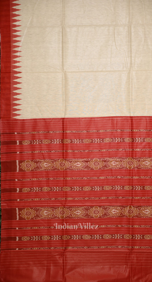 Off White Tussar Silk Saree with Red Border & Anchal