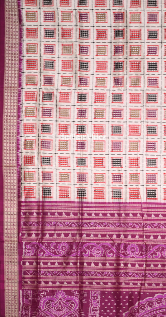 White Magenta Pink Ashwini Odisha Ikat Sambalpuri Silk Saree