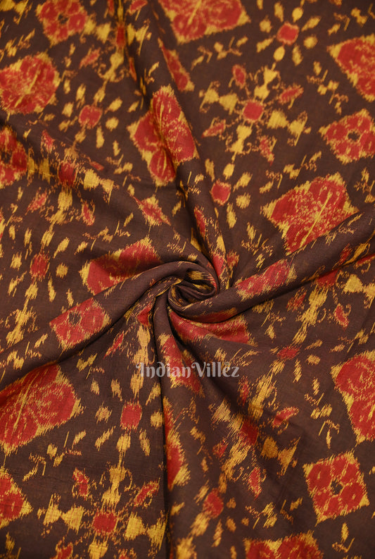 Coffee Tribal Jhoti Theme Sambalpuri Odisha Ikat Cotton Fabric