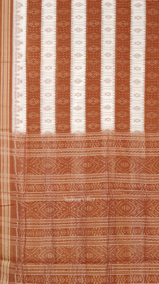 White Brown 16d Odisha Ikat Sambalpuri Cotton Saree