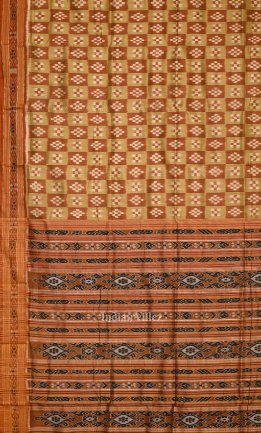 Olive Green Mustard Yellow Pasapali Odisha Ikat Khandua Silk Saree