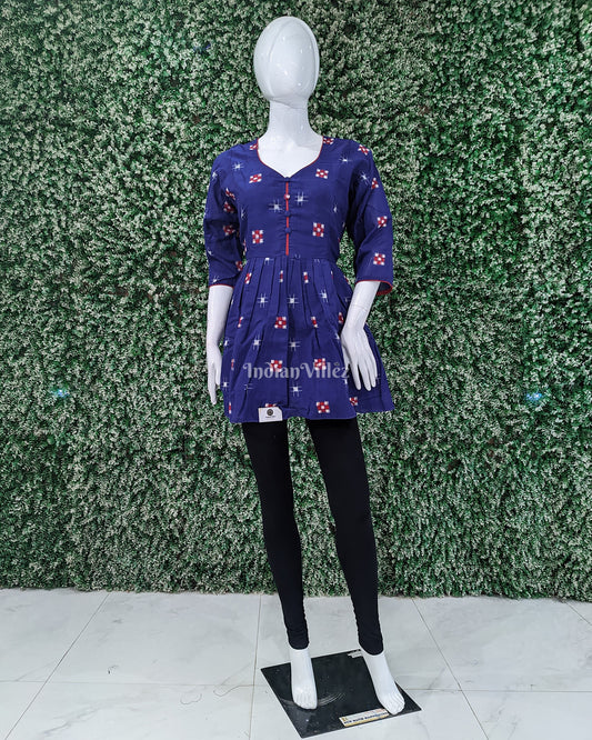 Blue Sambalpuri Pasapali Odisha Ikat Cotton Frill Top for Women