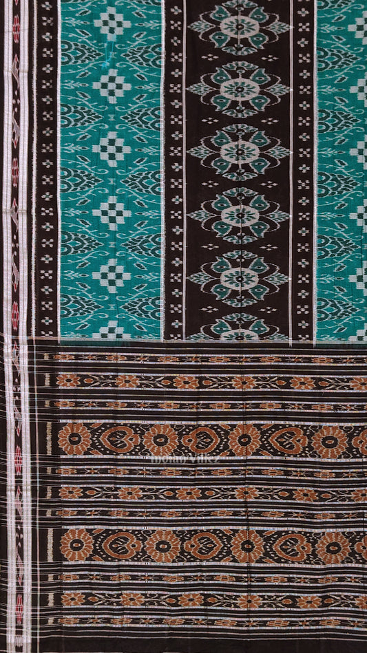 Green Black Flower Pasapali Sambalpuri Pure Cotton Saree