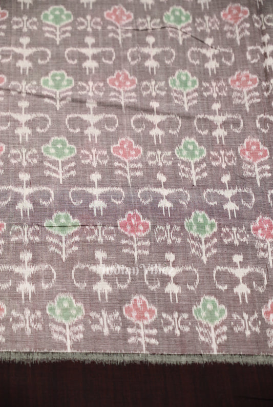 Ash Grey Coffee Tribal Theme Sambalpuri Odisha Ikat Cotton Fabric