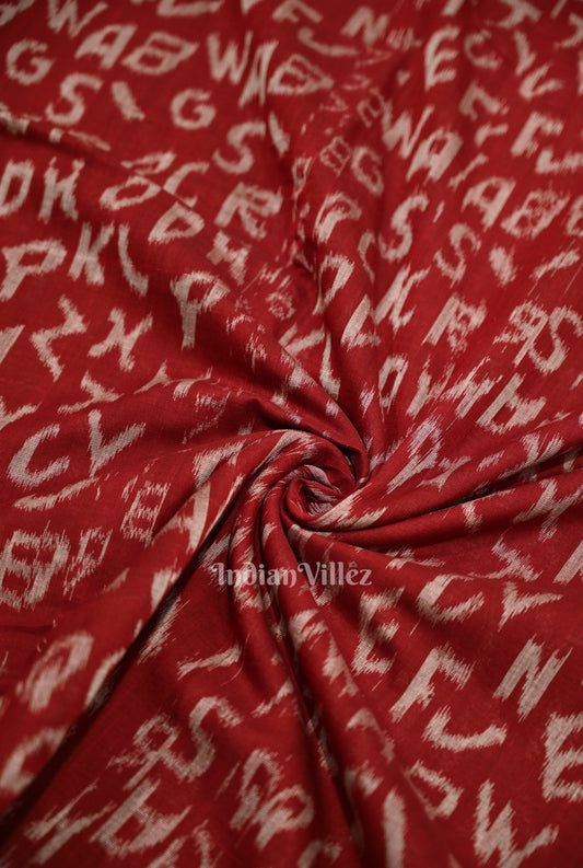 Red English Alphabet Sambalpuri Odisha Ikat Cotton Fabric