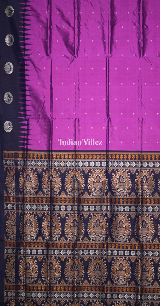 Purple Navy Blue Buti Design Odisha Ikat Bomkai Sambalpuri Silk Saree