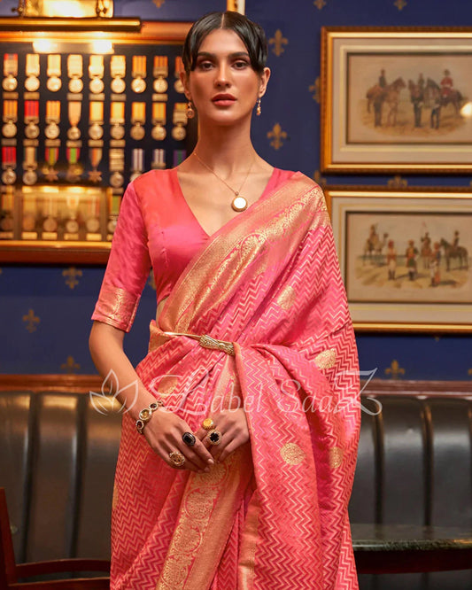 Carrot Pure Satin Kanjivaram Silk Saree with Brocade Work