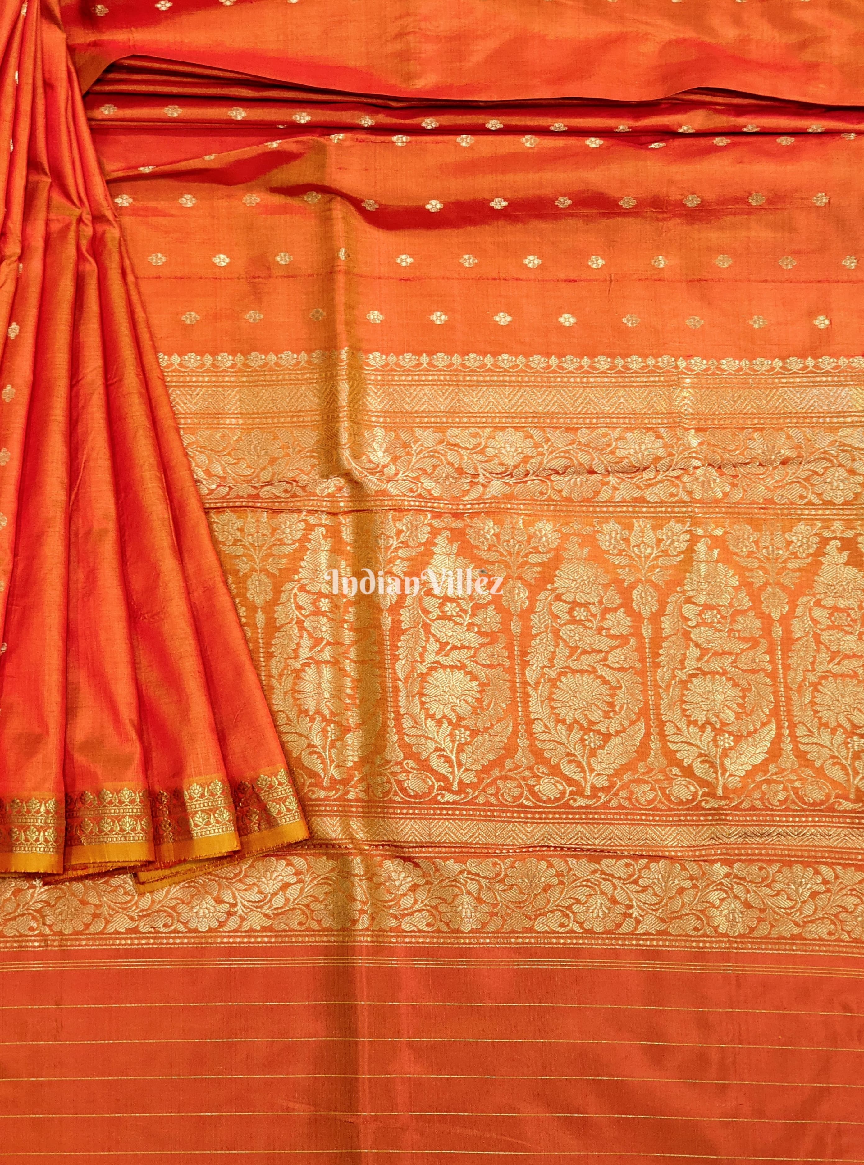 Orange Designer Pure Banarasi Katan Silk Saree