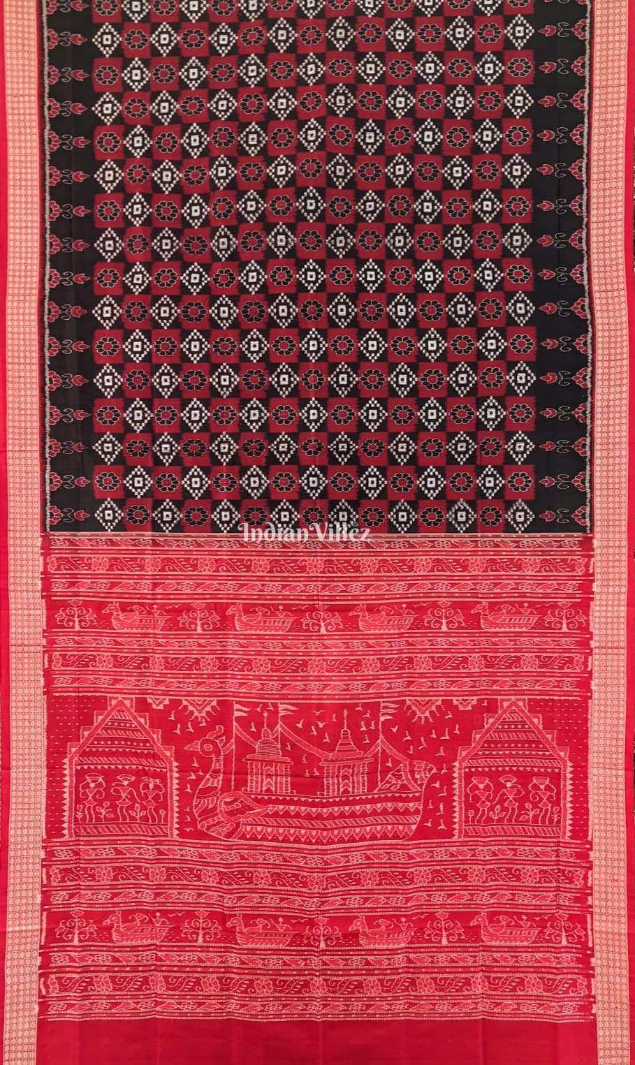 Black Maroon Odisha Ikat Pure Sambalpuri Silk Saree