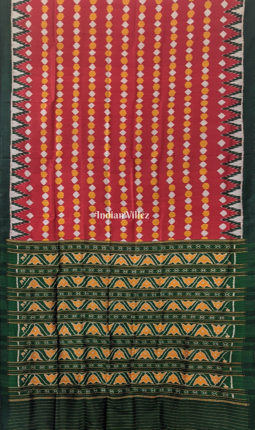 Maroon Bottle Green Odisha Ikat Contemporary Silk Saree