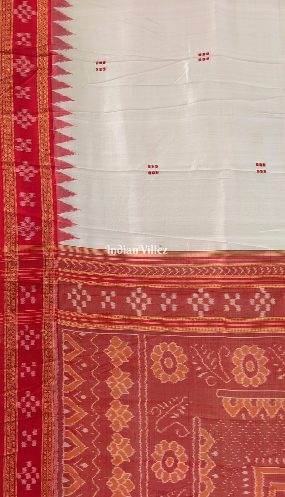 White Butta Design Border Pasapali Khandua Silk Saree