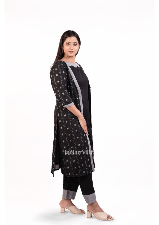 Deep Black Sambalpuri Odisha Ikat Designer Cotton Kurti Set for Women
