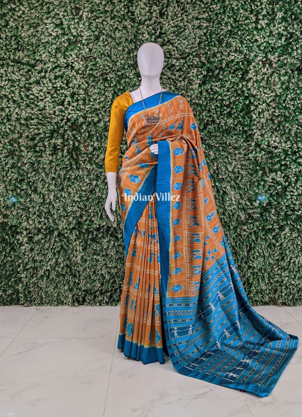 Golden Copper sulfate Odisha Ikat Contemporary Silk Saree