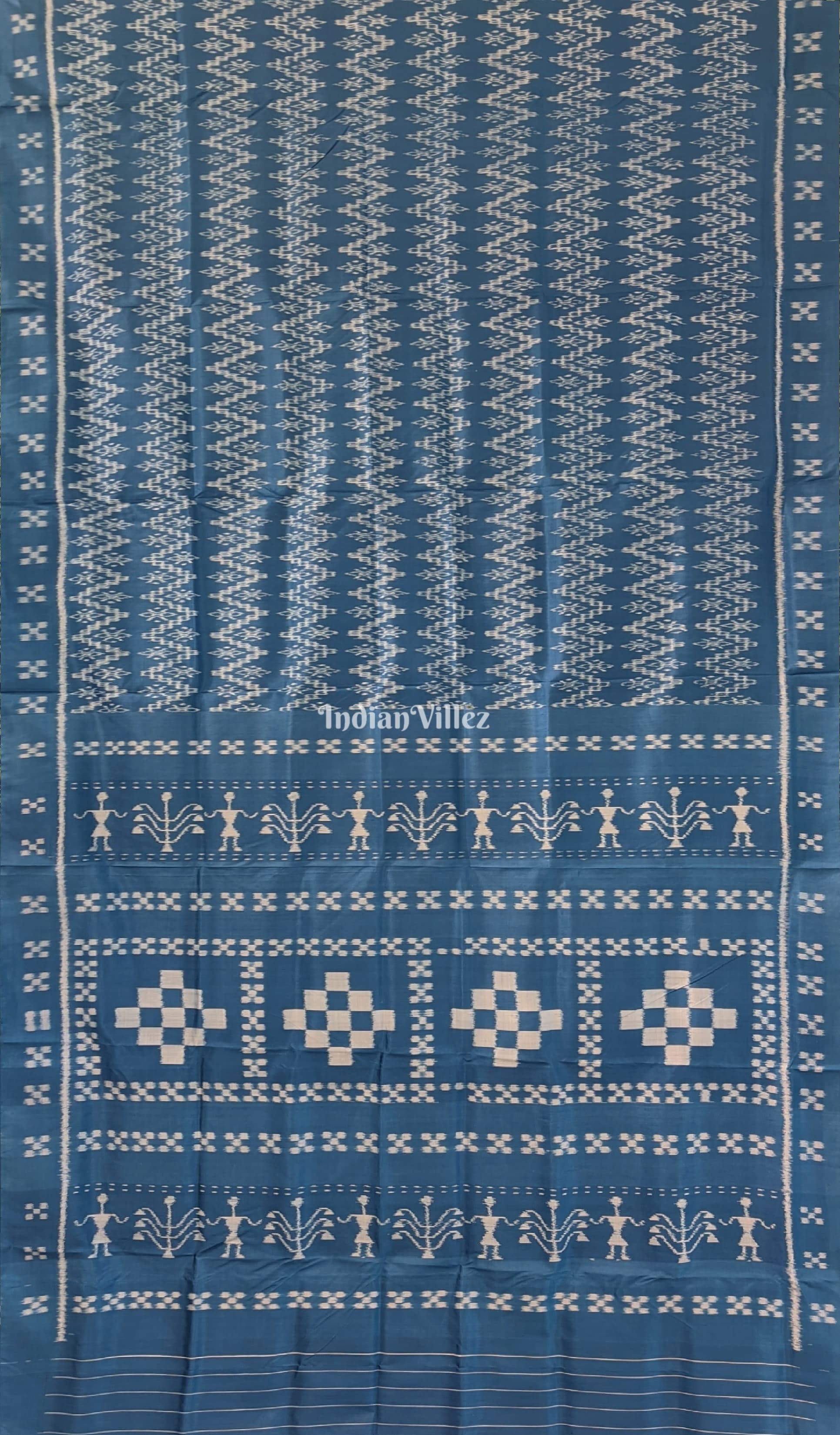 Azure Blue Odisha Ikat Pasapali Contemporary Silk Saree