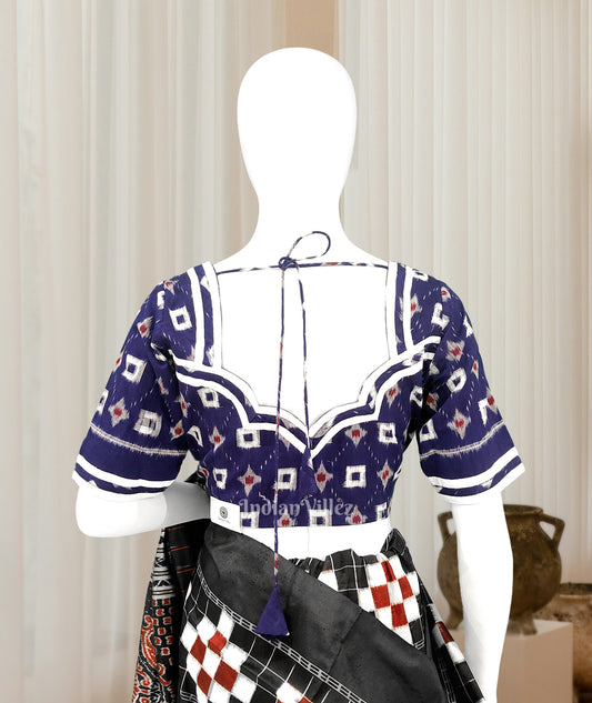 Blue White Pasapali Odisha Ikat Sambalpuri Cotton Blouse