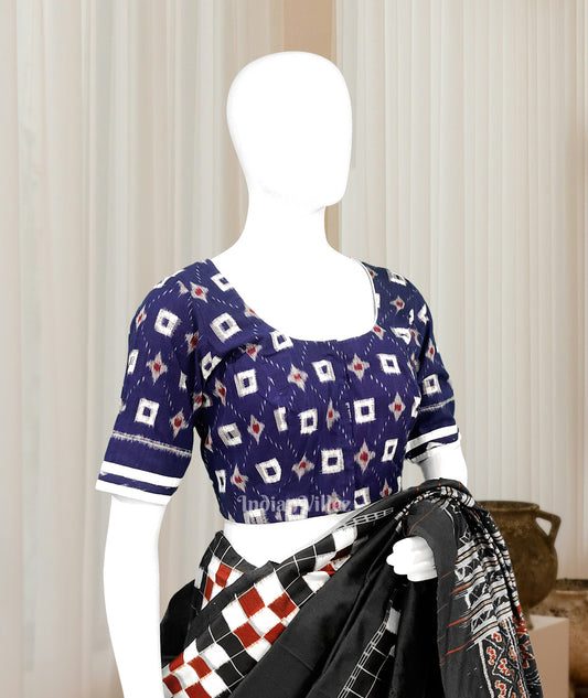 Blue White Pasapali Odisha Ikat Sambalpuri Cotton Blouse