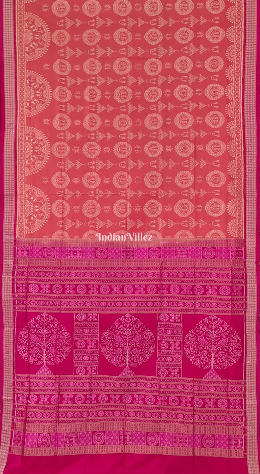 Orange Maroon Laxmi Pada Feet Jhoti Sambalpuri Ikat Silk Saree