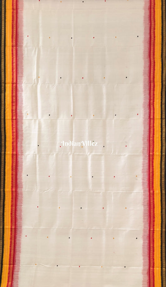 White Odisha Ikat Kathiphera Khandua Silk Saree