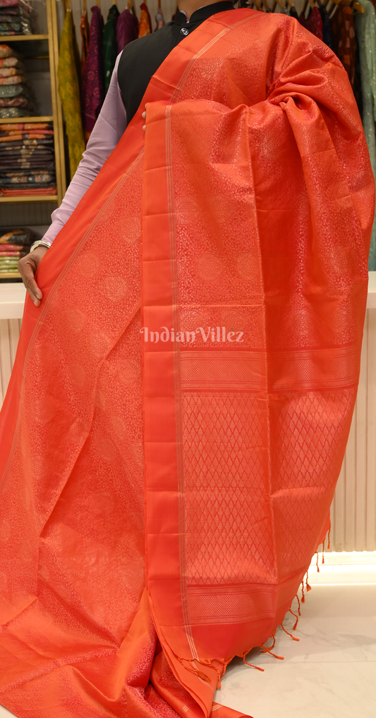 Red Golden Floral Pure Kanjivaram Soft Silk Saree