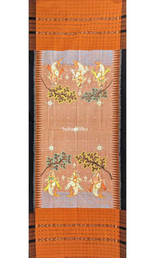 Orange Matsya Kanya Cotton Pattachitra Dupatta