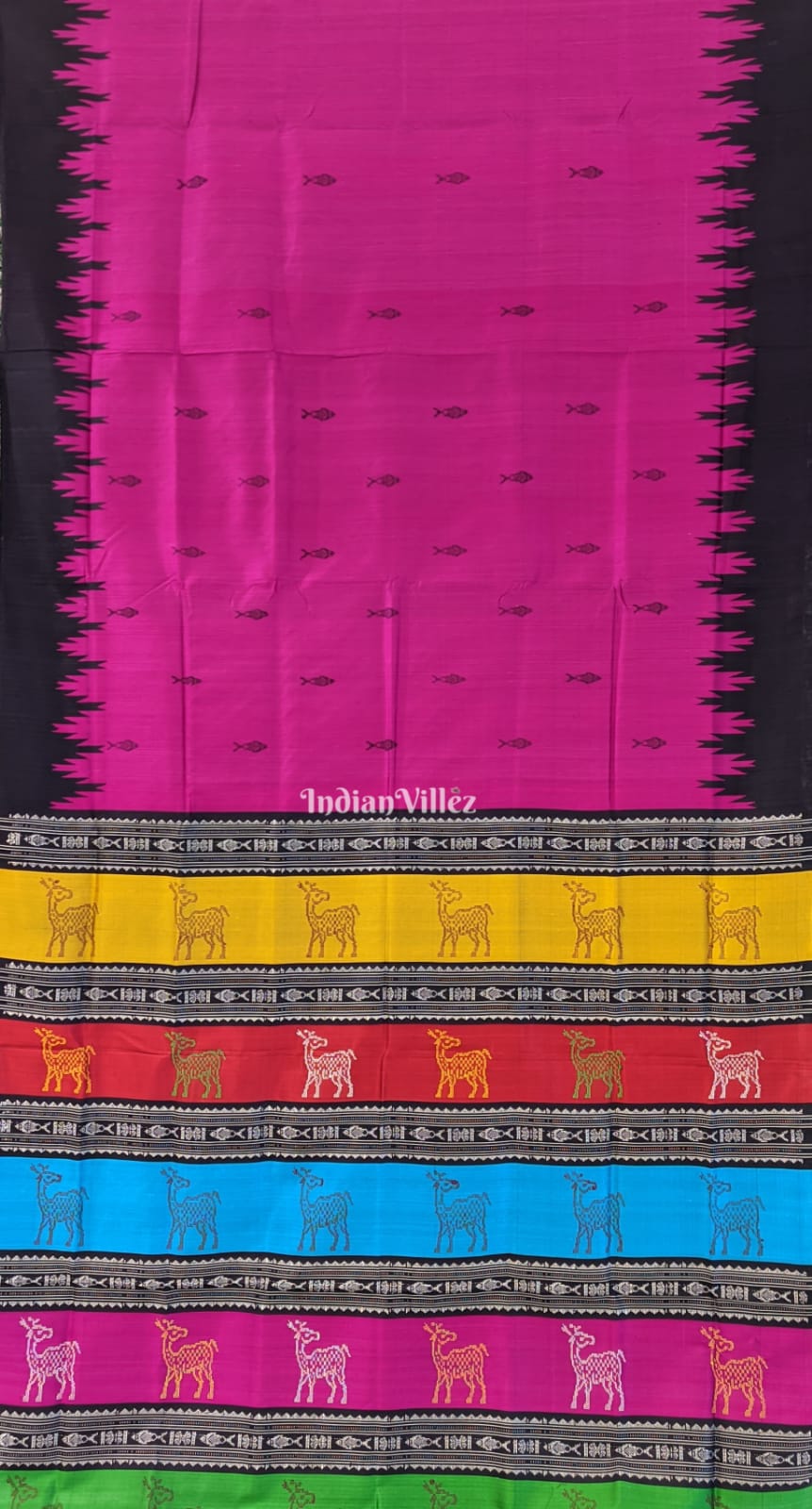 Magenta Berhampuri Silk Saree with Doble Pallu Anchal
