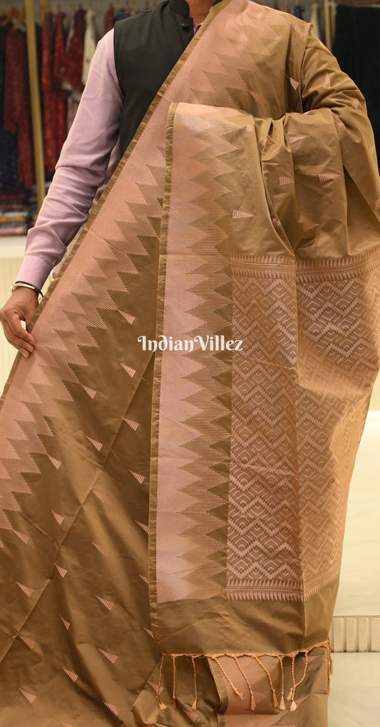 Olive Green Brown South Tussar Silk Saree