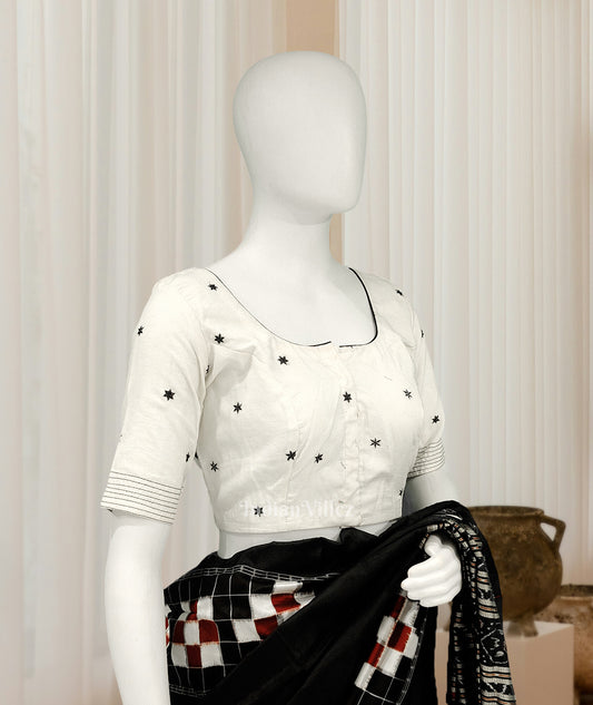 White Star Motif Odisha Ikat Sambalpuri Cotton Blouse