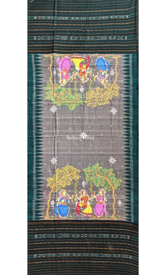 Gray Bottle Green Raja Theme Cotton Pattachitra Dupatta